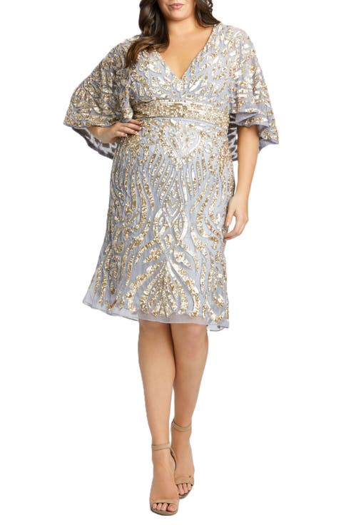 Embellished Cape Sleeve Cocktail Dress (Plus)