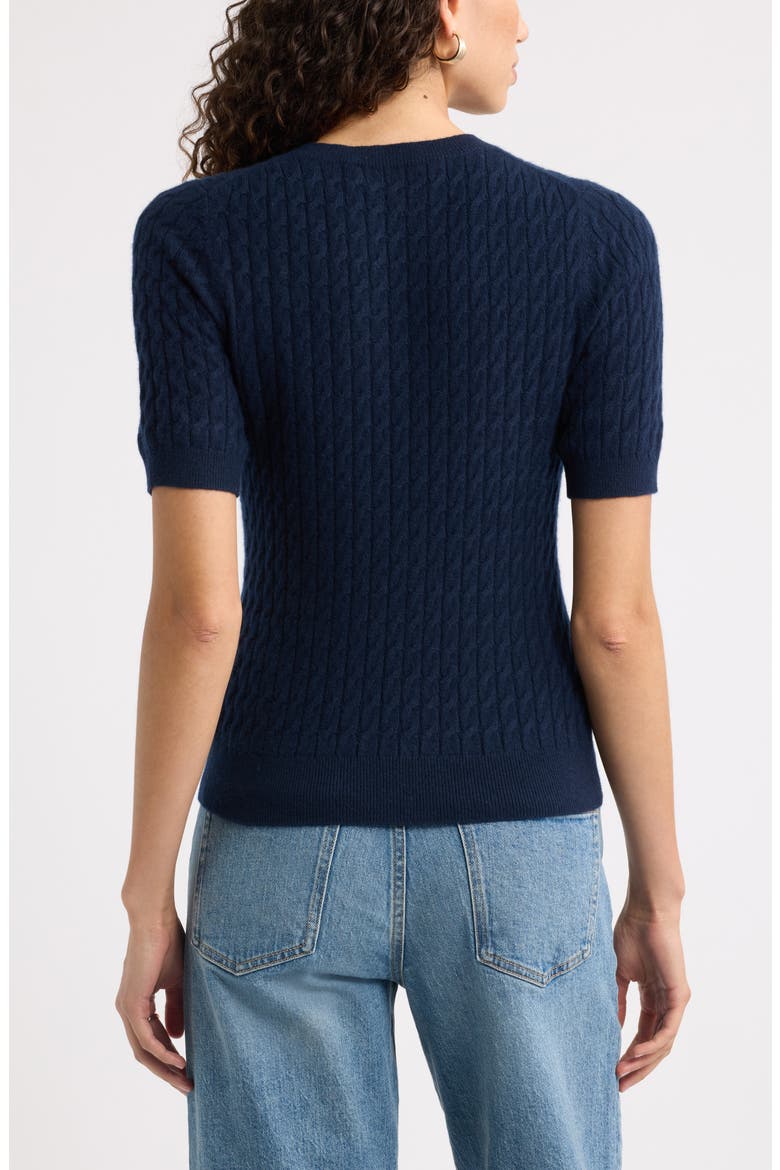 Cashmere Mini Cable Sweater Tee, Alternate, color, NAVY NIGHT