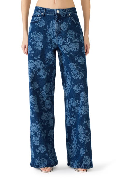 Jaxon Floral Wide Leg Jeans (Rose Frost)