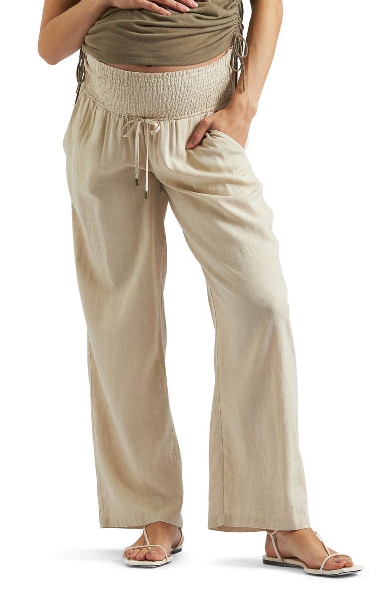 Ripe Maternity Indi Wide Leg Linen Pant, Main, color, Natural