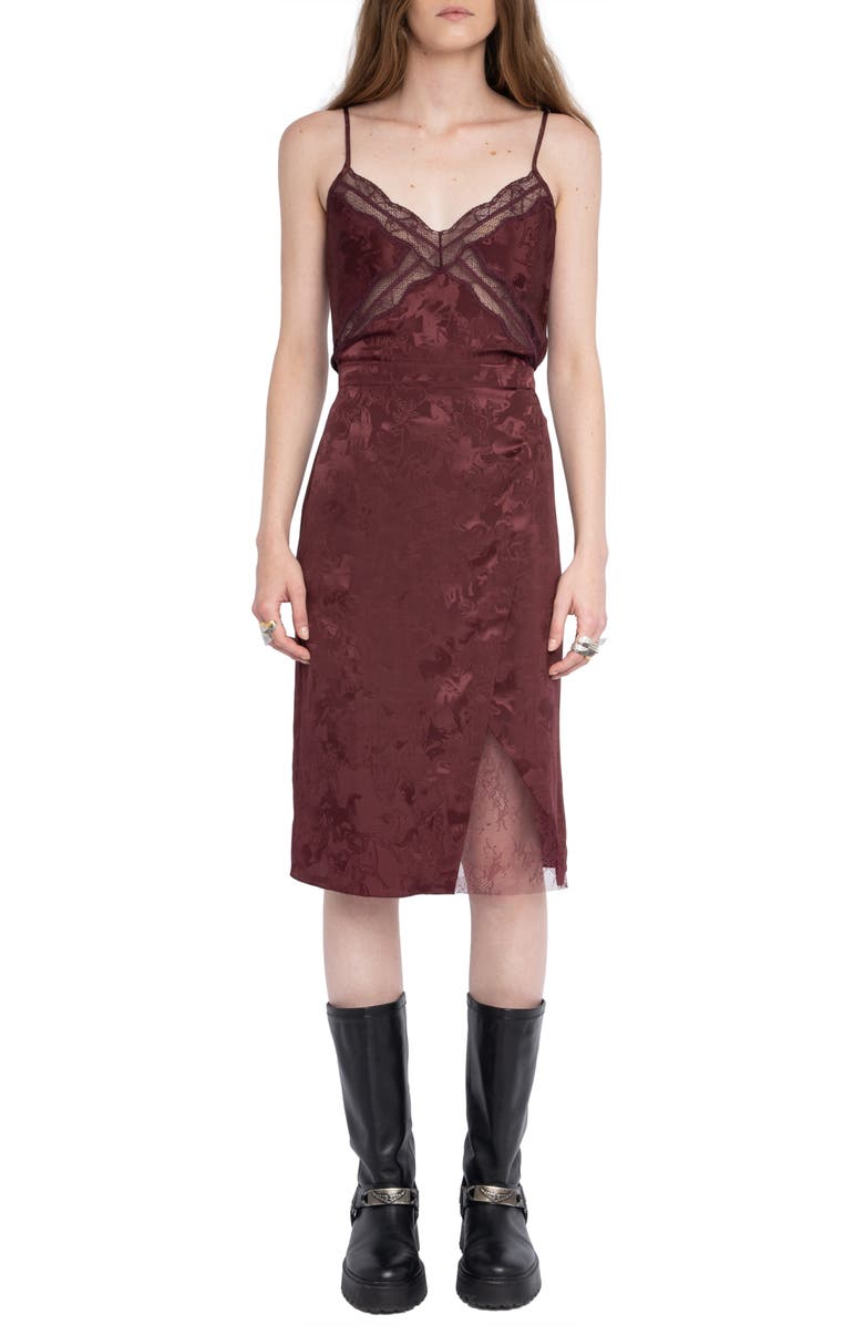 Zadig & Voltaire Julien Horse Print Jacquard Silk Skirt, Alternate, color, Burgundy