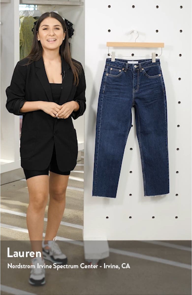 High Waist Raw Hem Straight Leg Jeans, sales video thumbnail