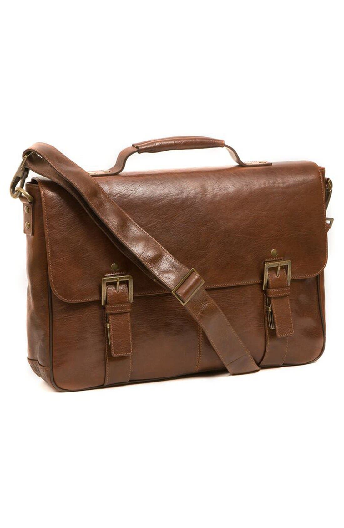 'Becker' Leather Messenger Bag, Alternate, color, WHISKEY W/ KHAKI