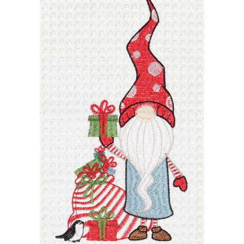 C & F Home C&f Home 27" X 18" Christmas Holiday Gnome With Presents Gifts Embroidered & Waffle Weave Cotton Kit In White