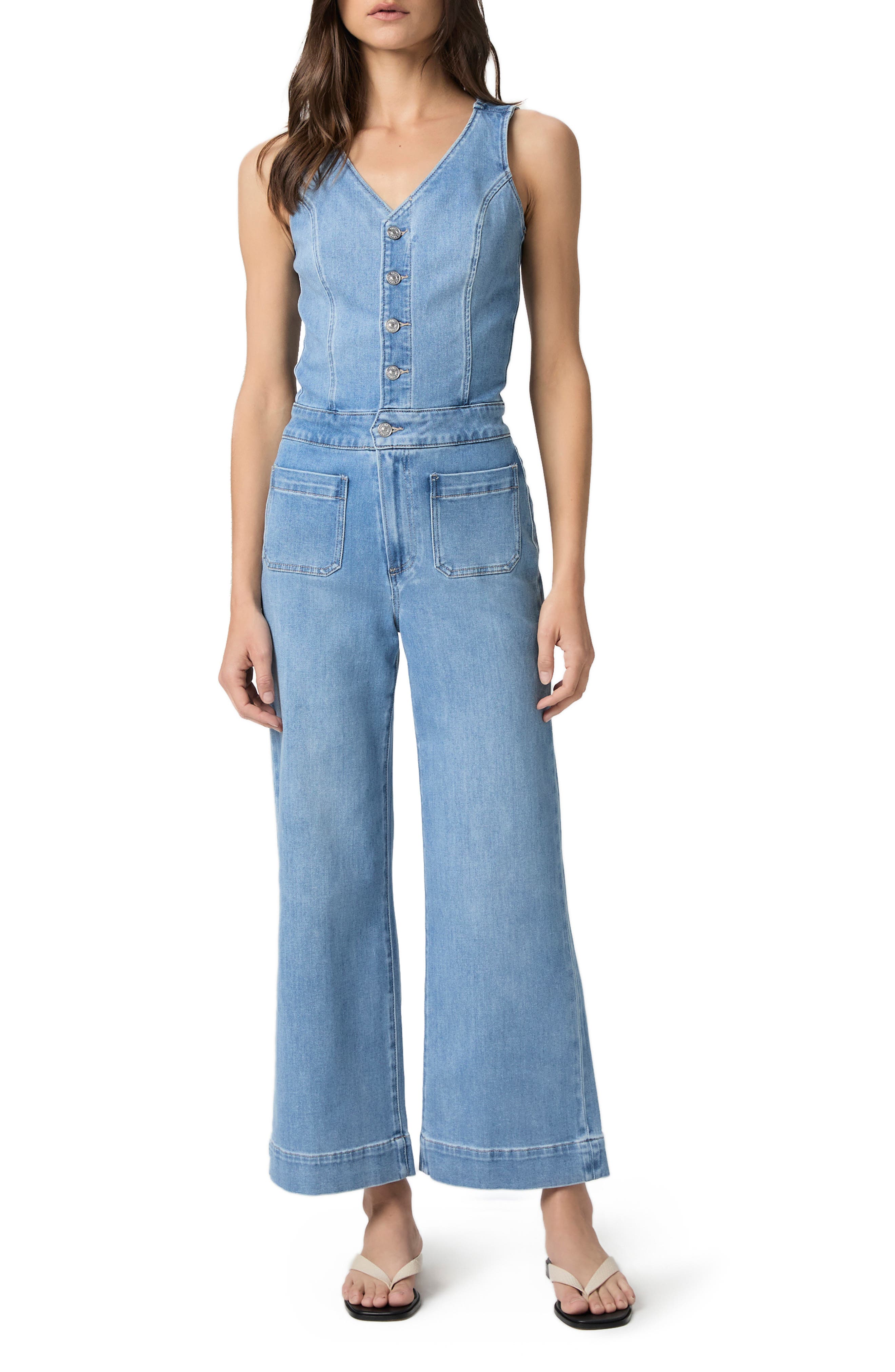 PAIGE Kenny Sleeveless Ankle Wide Leg Denim Jumpsuit