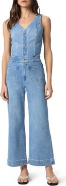 PAIGE Kenny Sleeveless Ankle Wide Leg Denim Jumpsuit