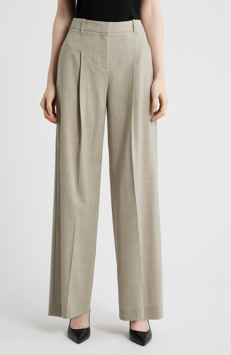 BOSS Tiana Virgin Wool Wide Leg Pants, Main, color, Pumice