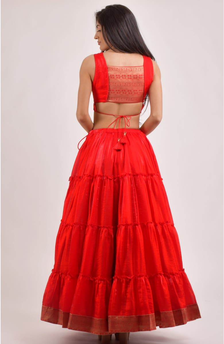 RAAS Cherrie Shimmer Tiered Lehenga Choli, Alternate, color, Red