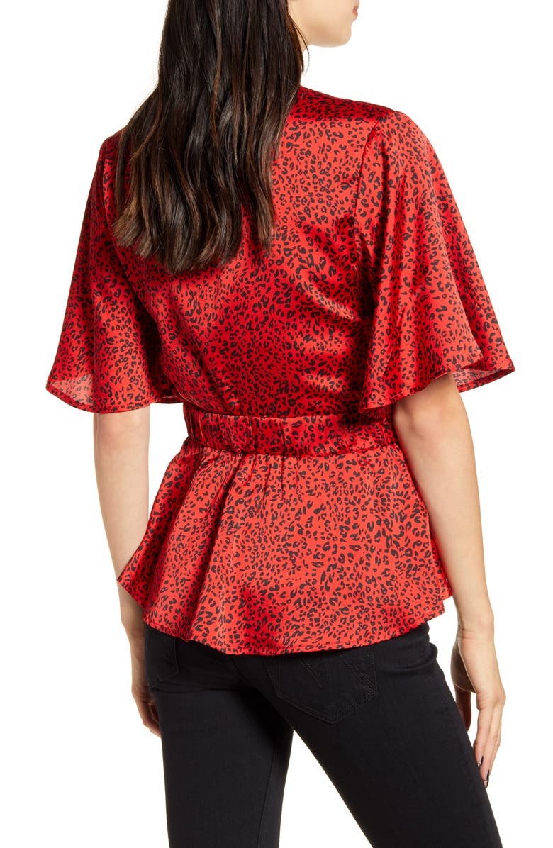 Bishop + Young Bishop & Young Karlie Leopard Print Satin Crepe Peplum Blouse, Alternate, color, 
