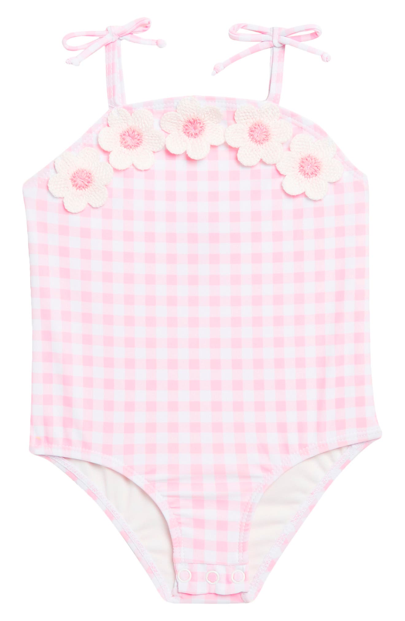 Nicole Miller Daisy Appliqué Gingham One-Piece Swimsuit | Nordstromrack