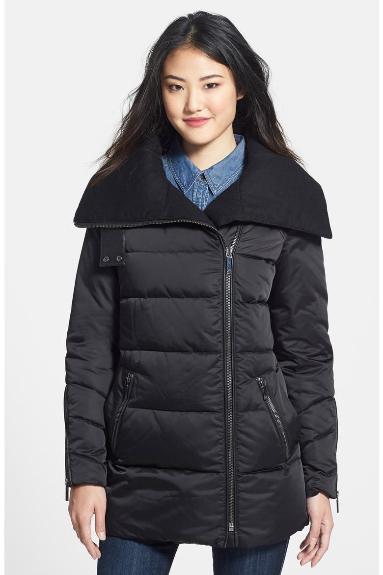Oversize Collar Asymmetrical Down Coat, Main, color, BLACK