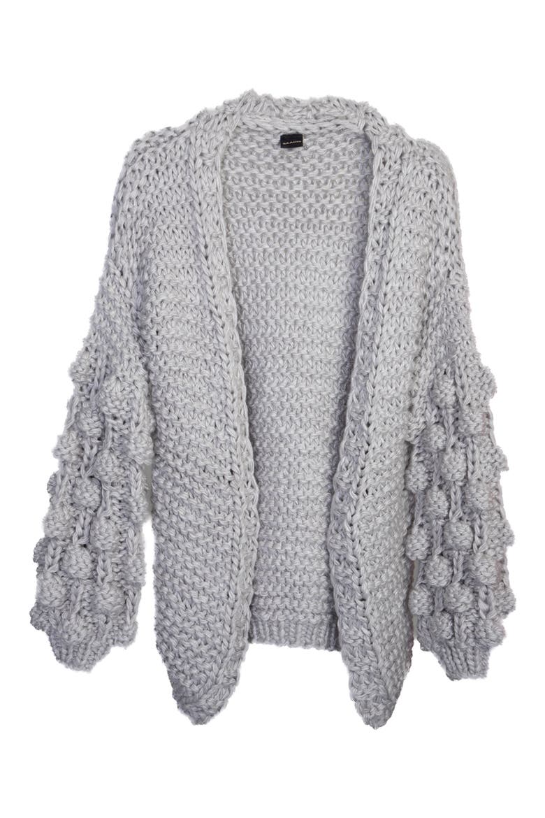 Pompom Knit Cardigan, Main, color, GREY