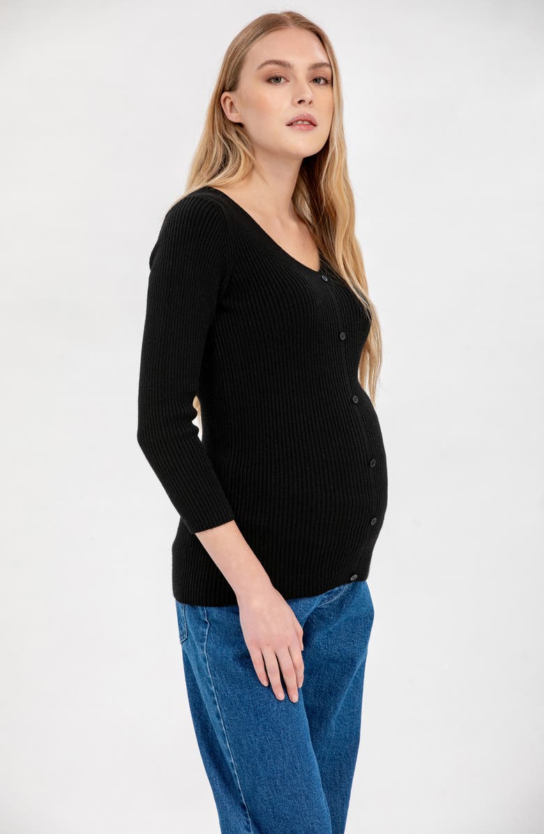 PIETRO BRUNELLI MATERNITY Bella Rib Button Trim V-Neck Maternity Sweater, Alternate, color, Black
