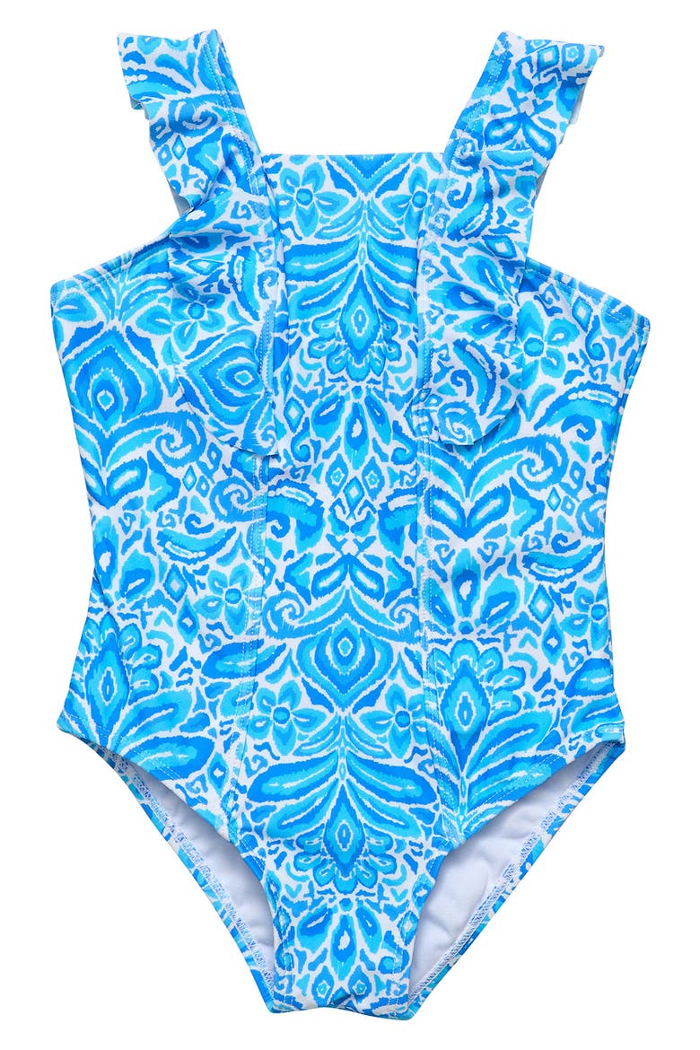 Santorini Blue Ruffle One-Piece Swimsuit, Main, color, BLUE