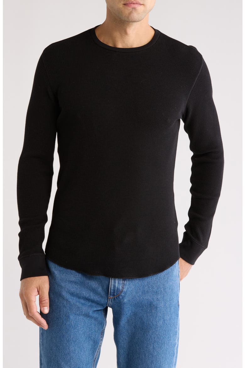 Crewneck Cotton Thermal Sweater, Main, color, BLACK