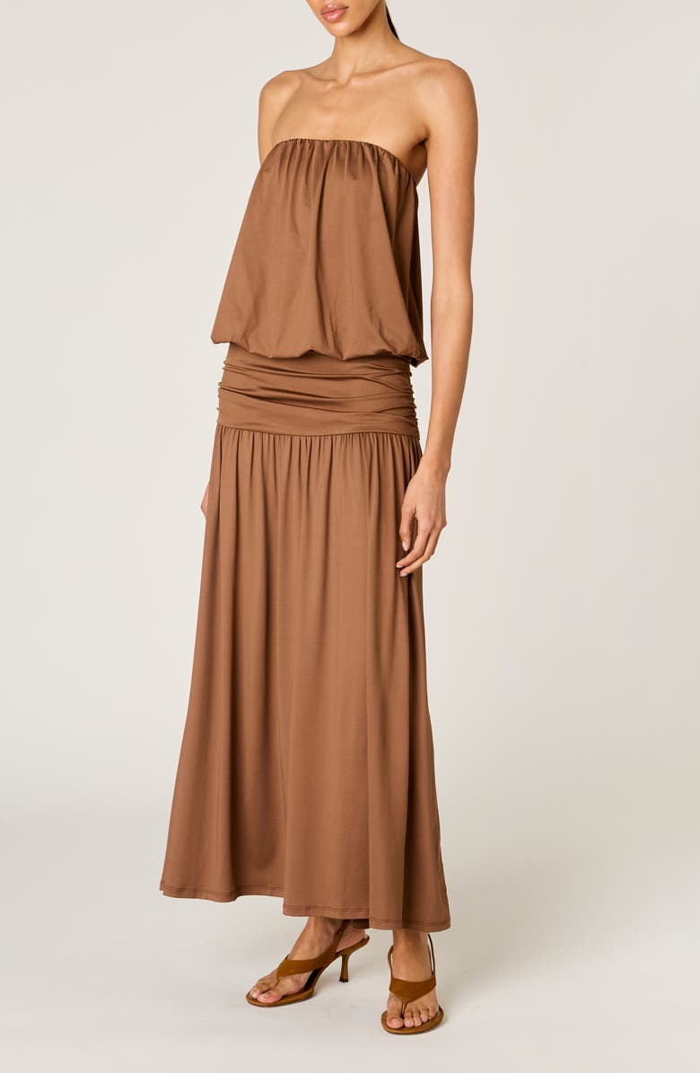 Nia La Cienega Strapless Blouson Maxi Dress, Alternate, color, Sable