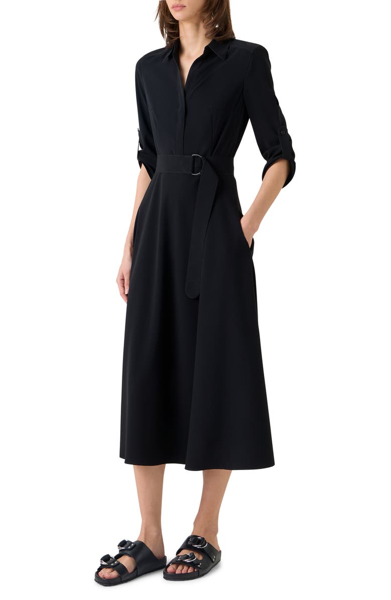 Akris punto Belted Laser Cut Crepe Midi Shirtdress, Alternate, color, Black