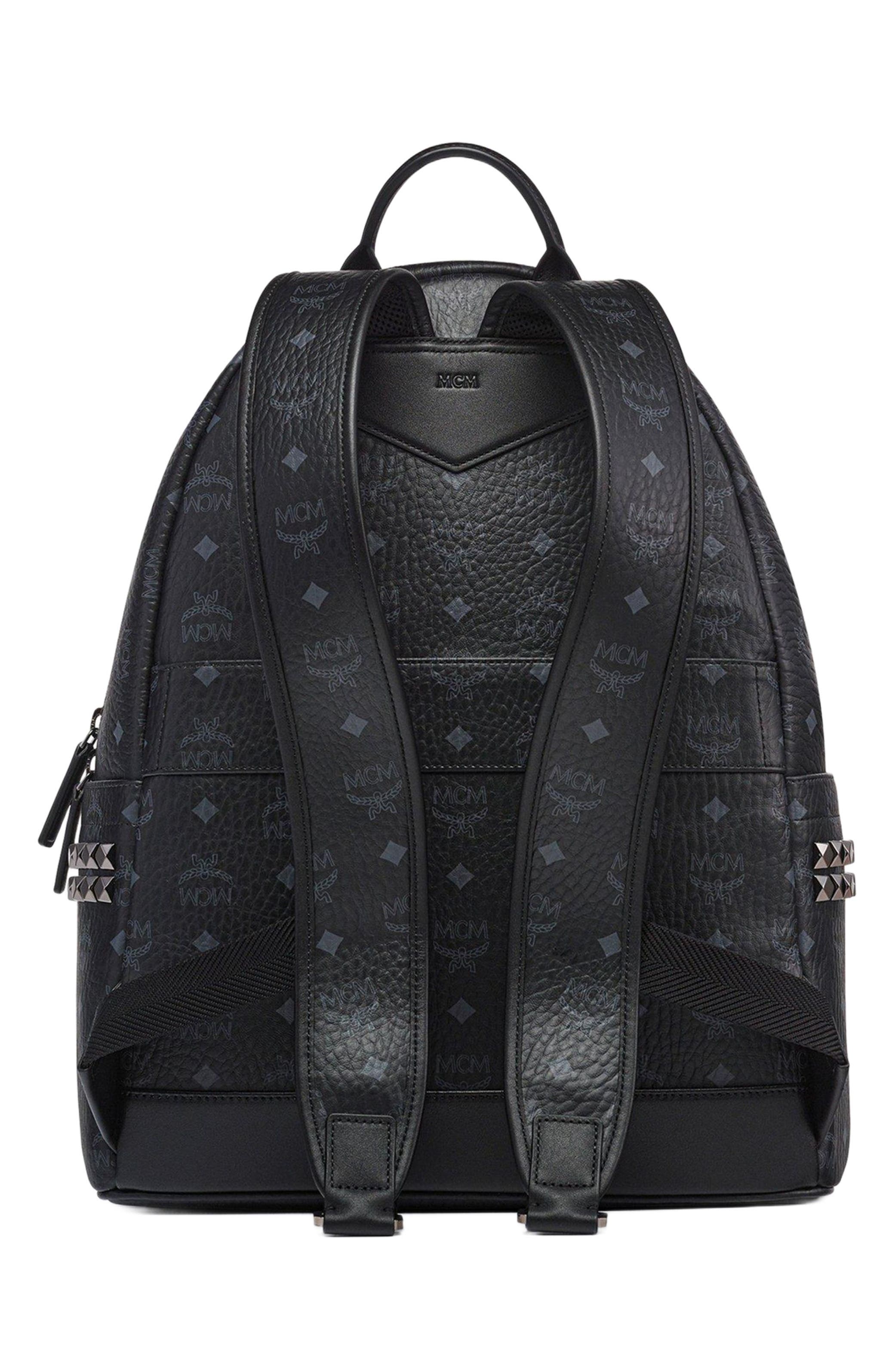MCM Stark Side Studs Backpack in Visetos, Alternate, color, Black