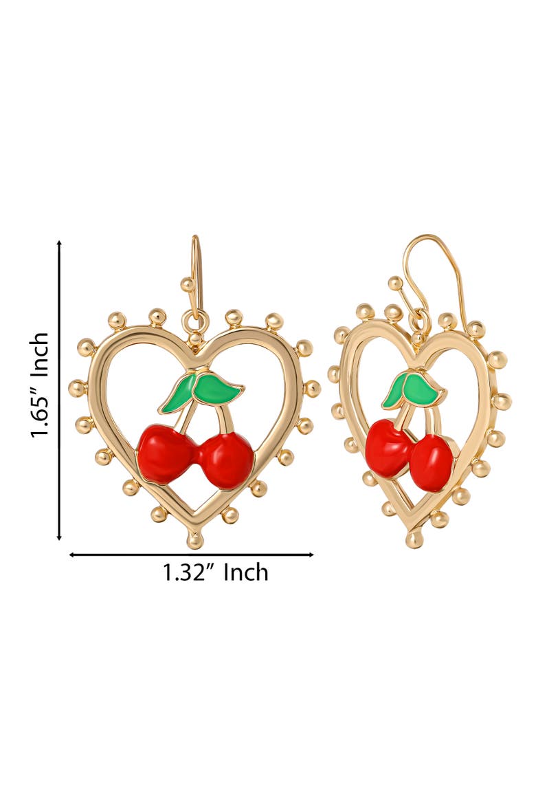 Cherry Heart Drop Earrings, Alternate, color, Gold tone, red