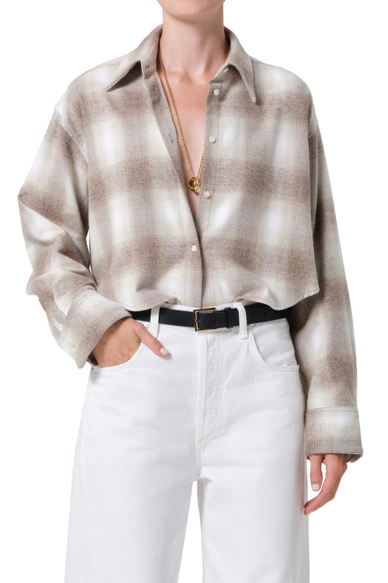 Ana Buffalo Plaid Crop Cotton Button-Up Shirt, Main, color, SCHIFFER PLAID