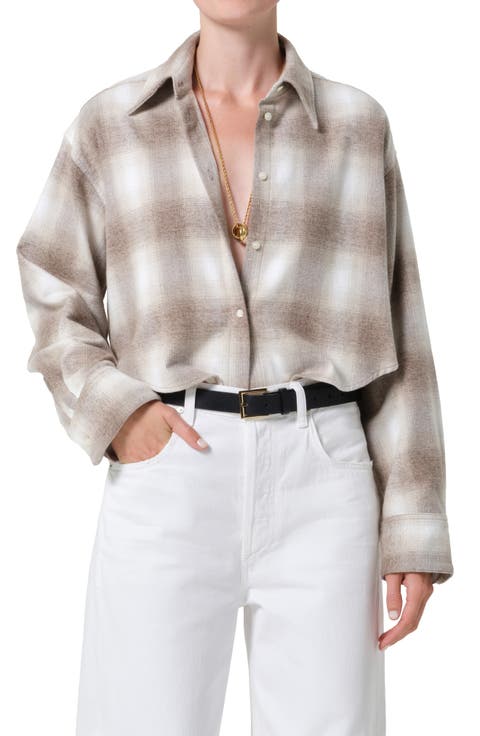 Ana Buffalo Plaid Crop Cotton Button-Up Shirt