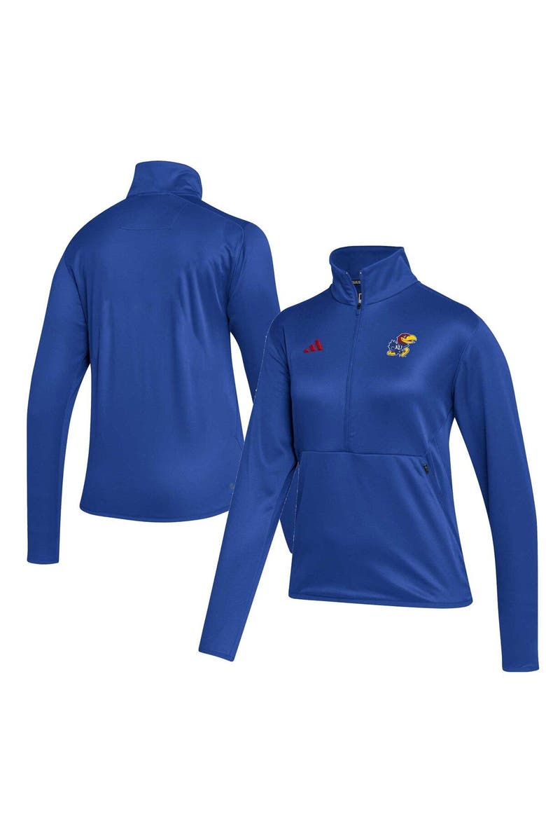 adidas Women's adidas Royal Kansas Jayhawks 2023 Sideline AEROREADY Raglan Half-Zip Top, Main, color, 