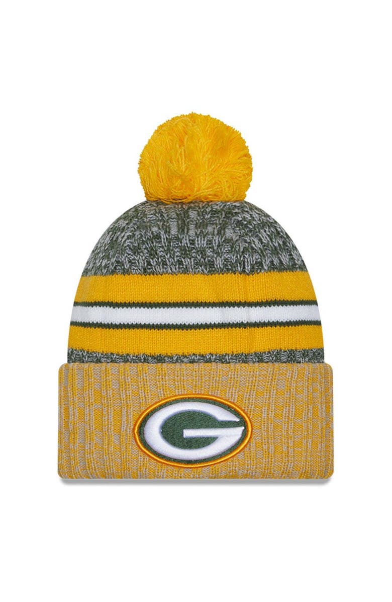 New Era Men's New Era  Green/Yellow Green Bay Packers 2023 Sideline Sport Cuffed Pom Knit Hat, Main, color, 