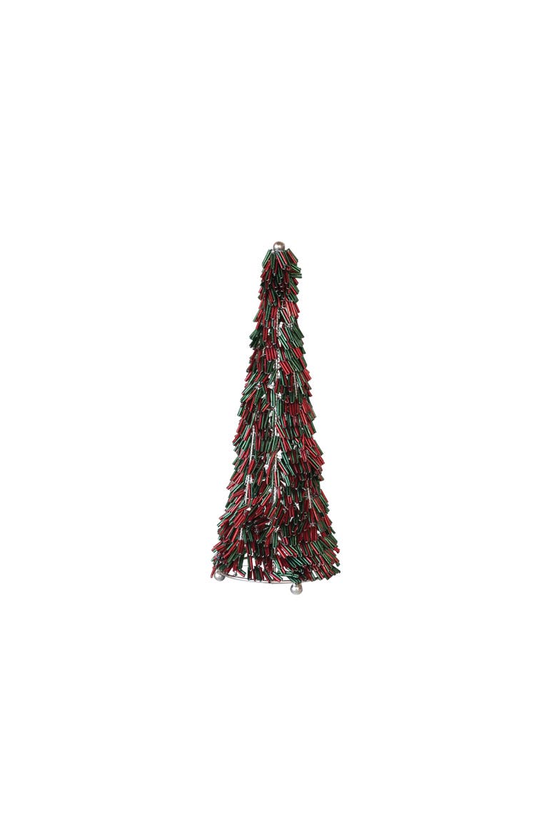 Metal & Glass Beaded Christmas Tree, Red & Green, Main, color, Red & Green