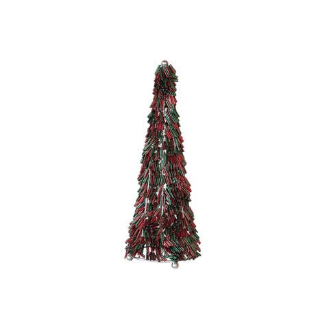 Metal & Glass Beaded Christmas Tree, Red & Green