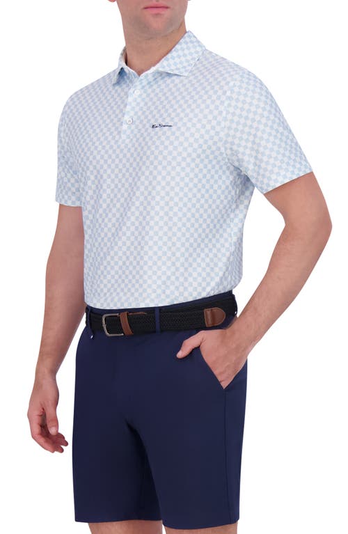 Ben Sherman Checkered Print Stretch Tech Polo In White