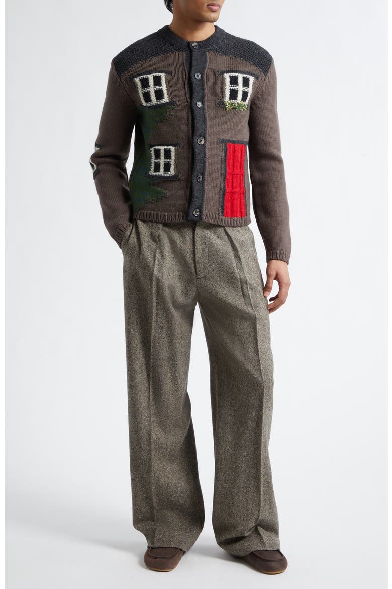 House Intarsia Wool Cardigan, Alternate, color, CHESTNUT
