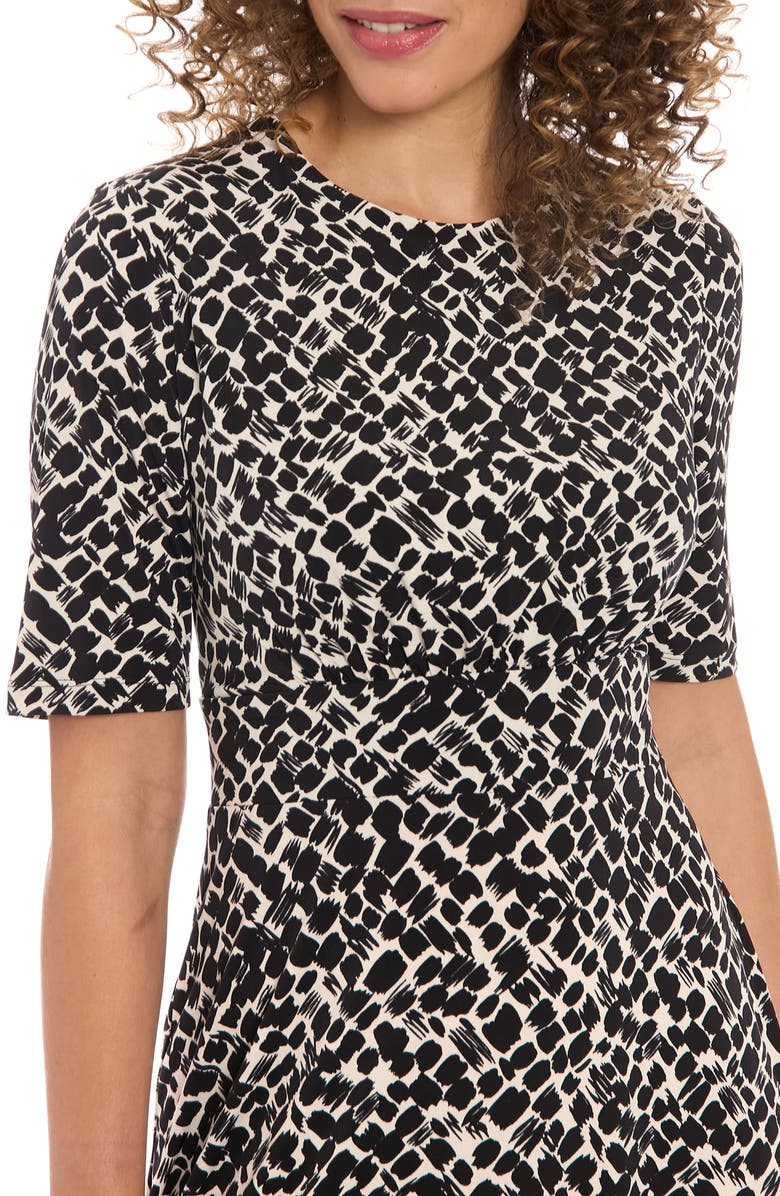 London Times Short Sleeve Inset Waist Fit & Flare Midi Dress, Alternate, color, Cream/ Black