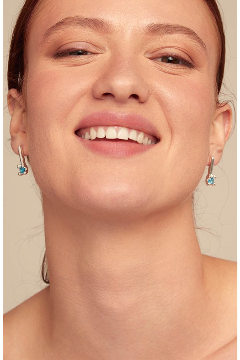 Drop Earrings with Blue Cubic Zirconia, Alternate, color, Silver