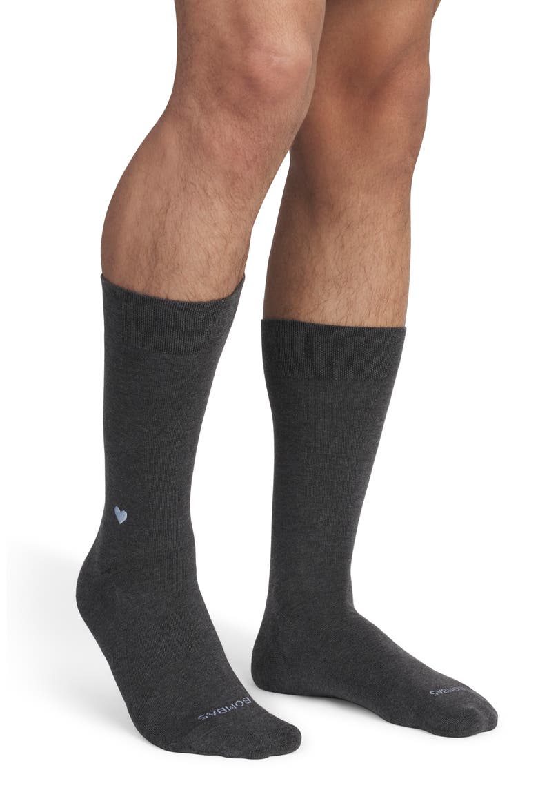 Heart Embroidered Cotton Blend Dress Socks, Alternate, color, DARK GREY
