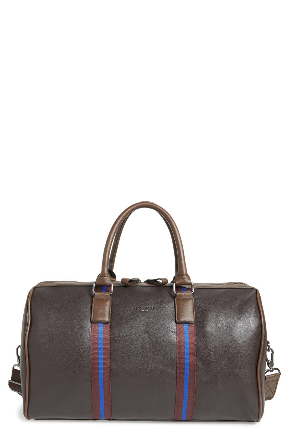 Striped Duffel Bag, Main, color, CHOCOLATE