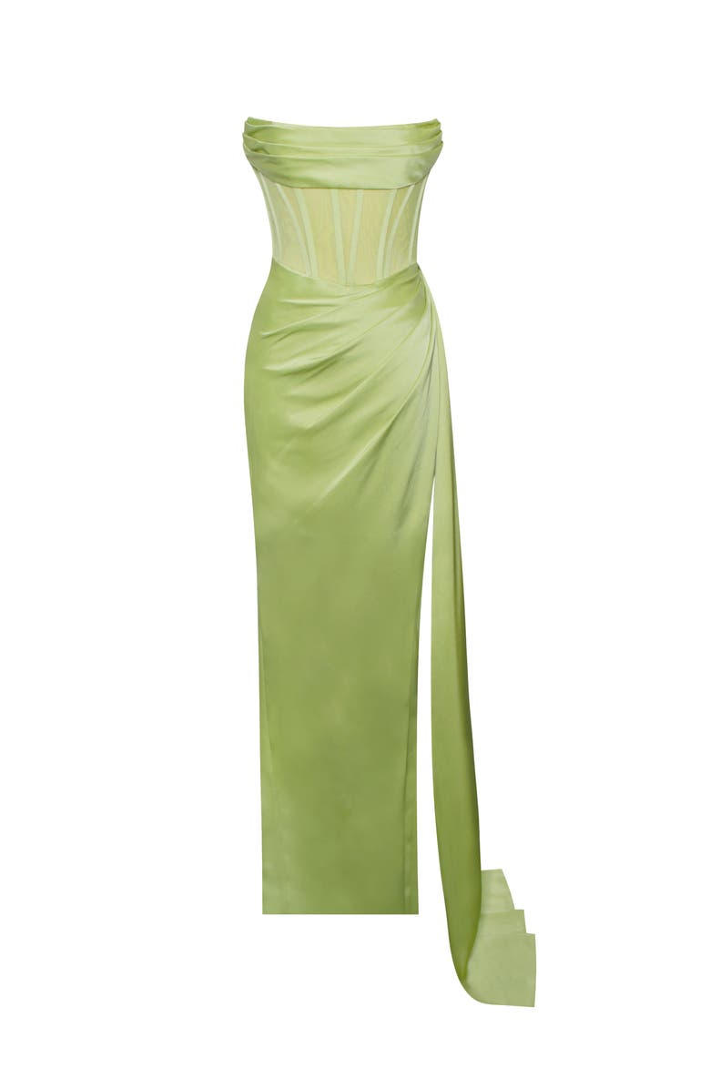 Miss Circle Prisa High Slit Satin Corset Gown, Alternate, color, Lime