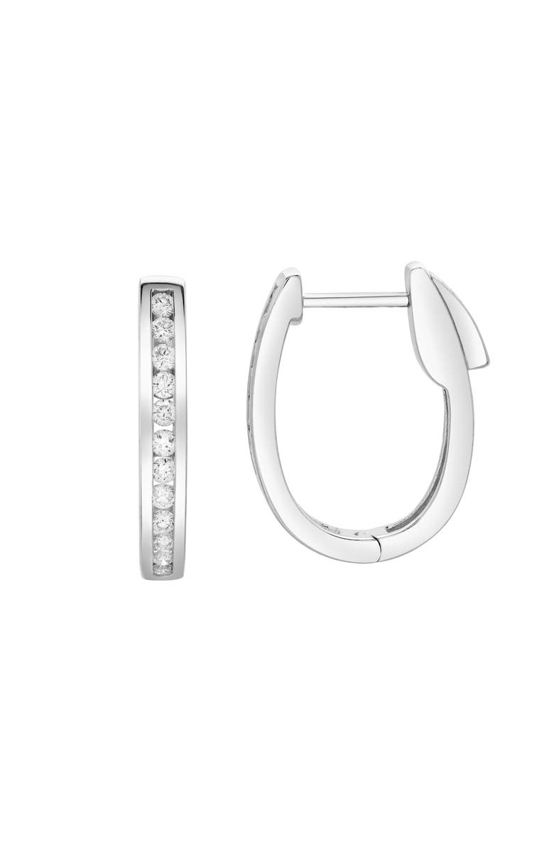 LuvMyJewelry Callaluna Channel-Set Diamond Huggie Hoop Earrings in 14K Gold, Main, color, 14K White Gold