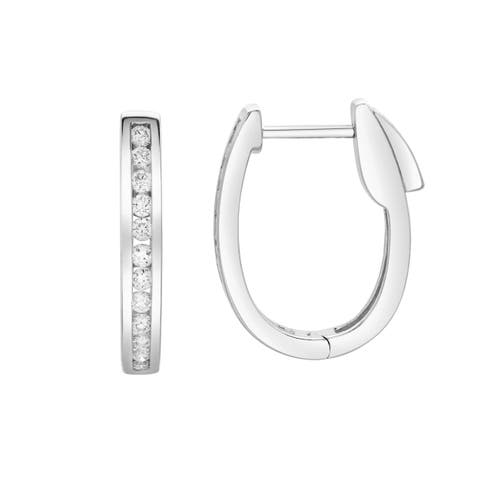 Callaluna Channel-Set Diamond Huggie Hoop Earrings in 14K Gold