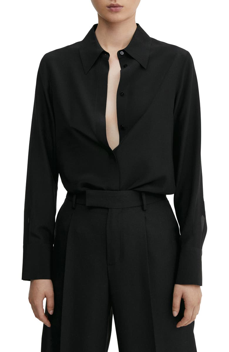 MANGO Silk Button-Up Shirt, Main, color, 