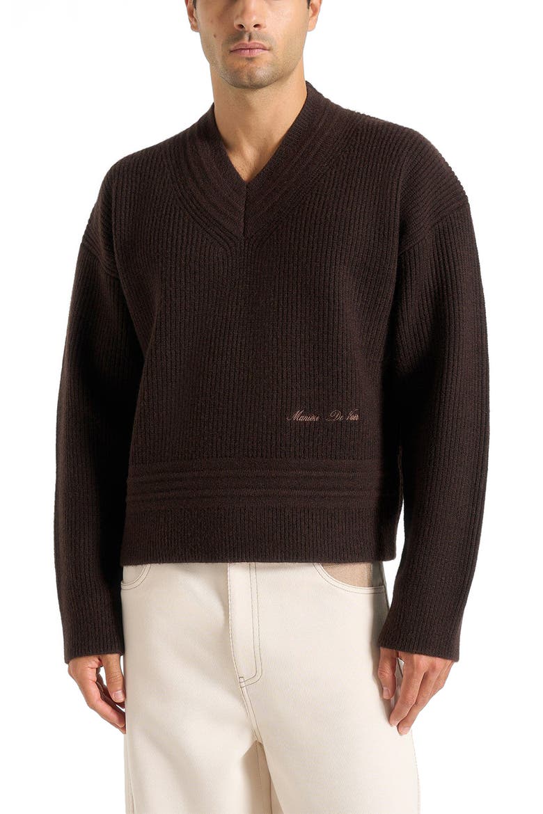 Remi V-Neck Signature Knit Jumper, Main, color, Brown