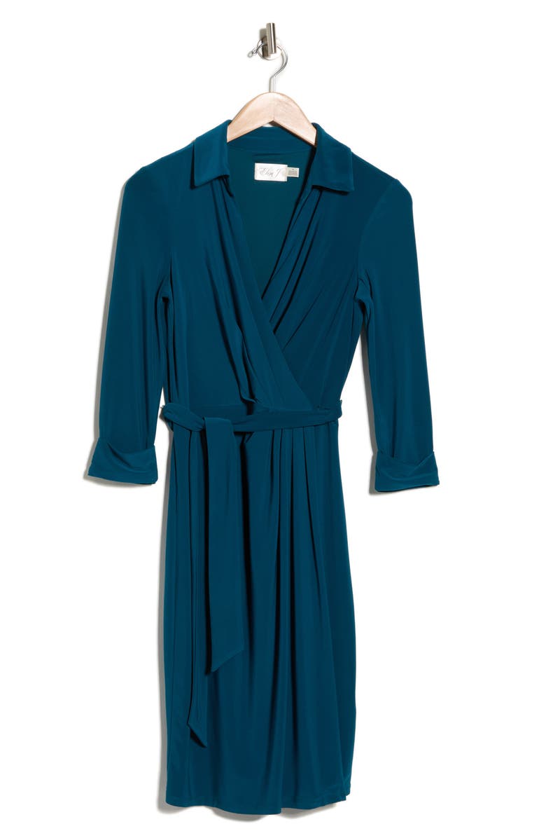 Three-Quarter Sleeve Faux Wrap Dress
