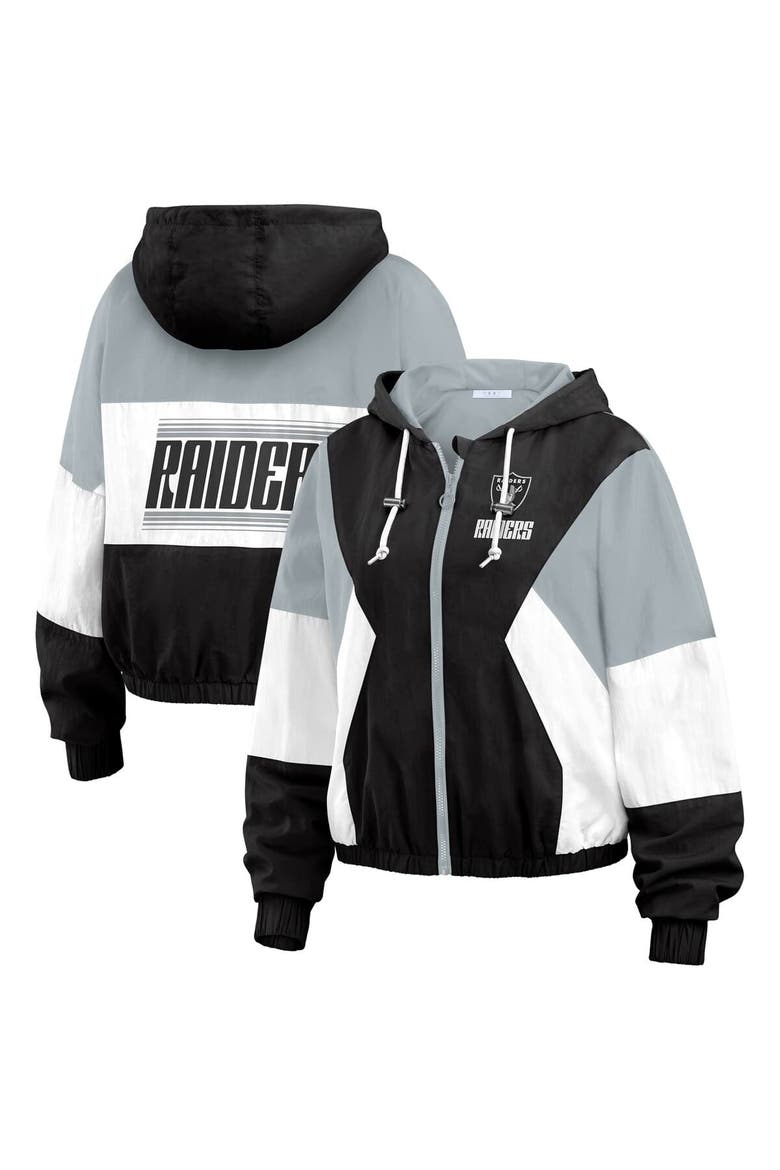 Women's WEAR by Erin Andrews Black/Gray Las Vegas Raiders Plus Size Color Block Full-Zip Windbreaker Jacket, Main, color, Black