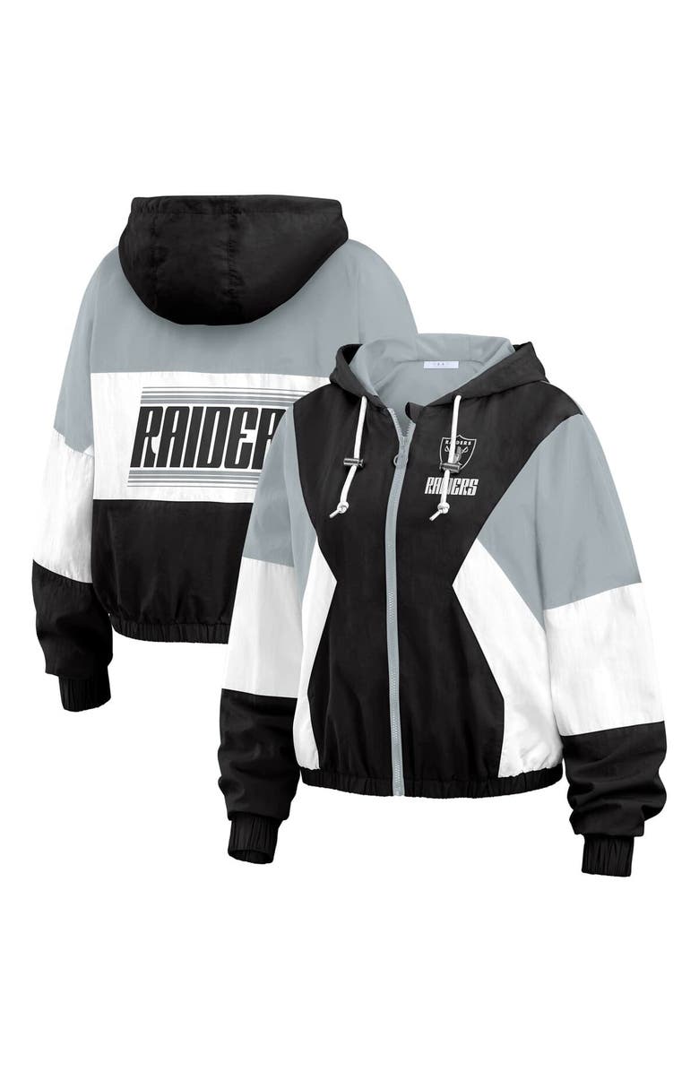 WEAR by Erin Andrews Women's WEAR by Erin Andrews Black/Gray Las Vegas Raiders Plus Size Color Block Full-Zip Windbreaker Jacket, Main, color, Black