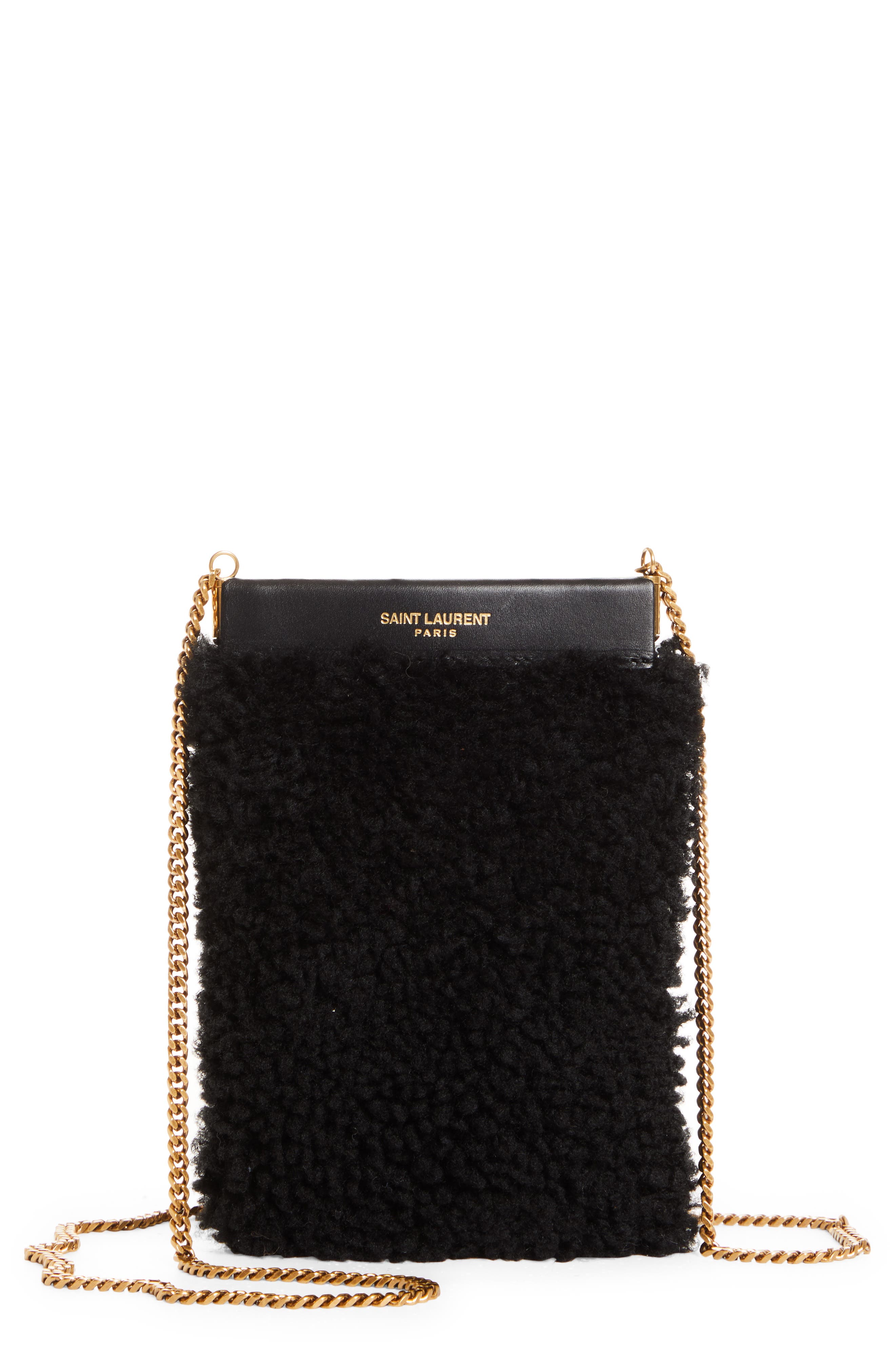 Saint Laurent Mini Pac Pac Genuine Shearling Shoulder Bag, Main, color, 