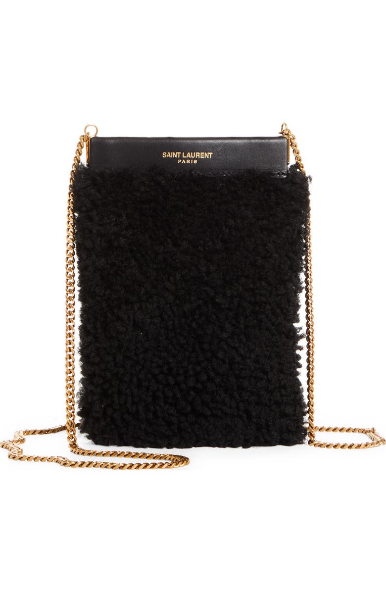 Saint Laurent Mini Pac Pac Genuine Shearling Shoulder Bag, Main, color,