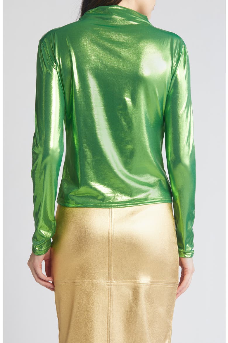 Liquid Metallic Mock Neck Top, Alternate, color, GREEN