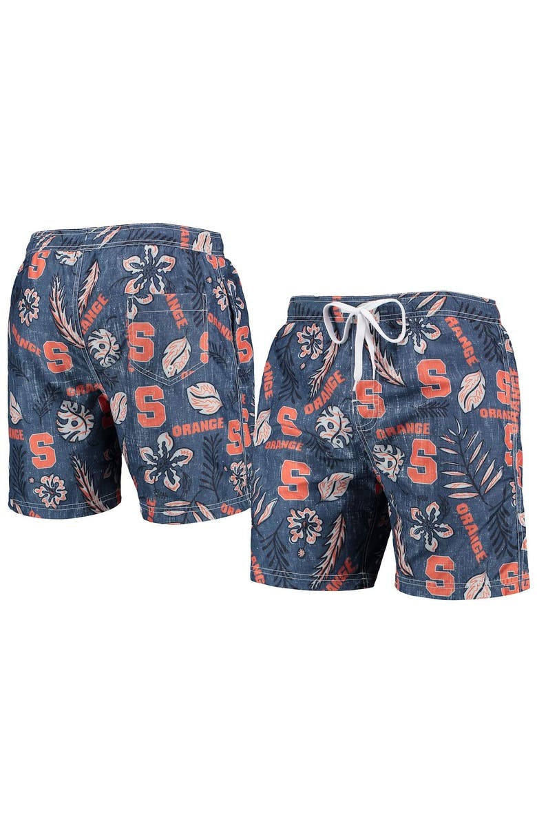 Wes & Willy Men's Wes & Willy Navy Syracuse Orange Vintage Floral Swim Trunks, Main, color, 