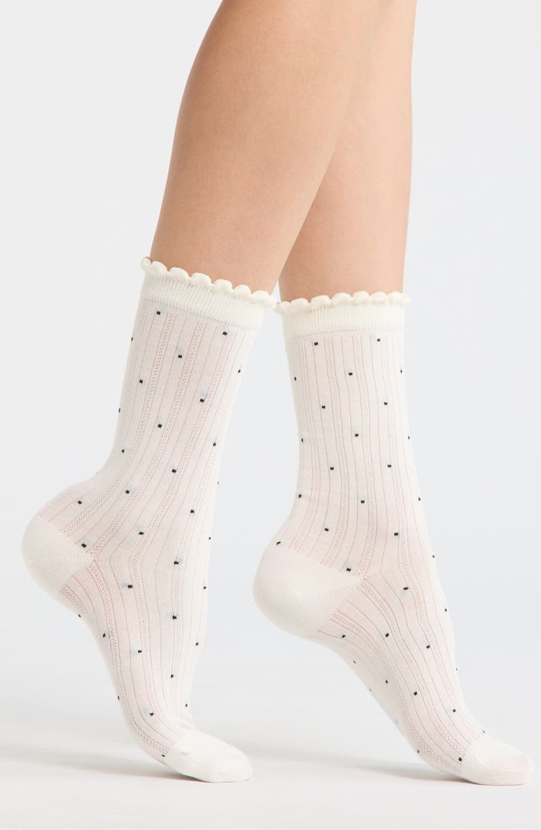 Casa Clara Martinique Polka Dot Crew Socks, Main, color, White