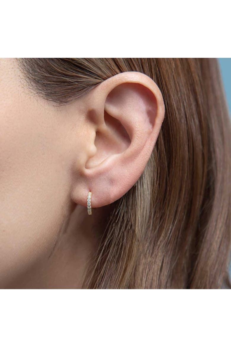 Gold Eight Mm Huggie Pave Hoop Earring, Alternate, color, Gold