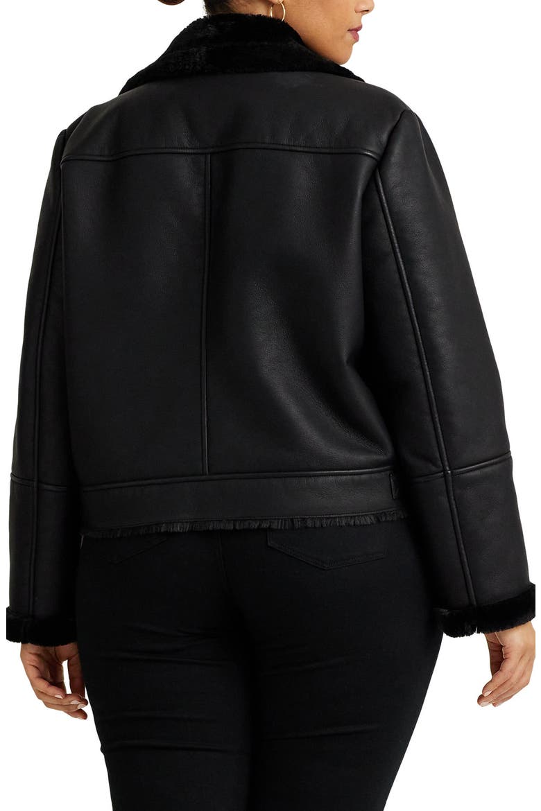 Faux Shearlling Moto Jacket, Alternate, color, BLACK